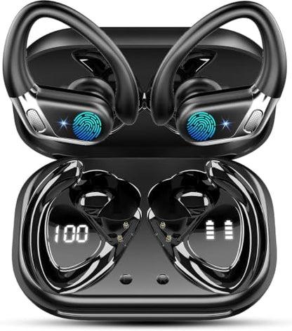 2026 Ear buds Wireless Earbuds, Bluetooth 5.4 headphones Sport 50 Hrs | Noise Cancelling Running Headphones, Over Ear Earbuds with Ear Hooks, Bluetooth Earphones with IP7 Waterproof for Android/iOS - color: Dark Black