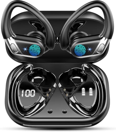 2026 Ear buds Wireless Earbuds, Bluetooth 5.4 headphones Sport 50 Hrs | Noise Cancelling Running Headphones, Over Ear Earbuds with Ear Hooks, Bluetooth Earphones with IP7 Waterproof for Android/iOS - color: Dark Black
