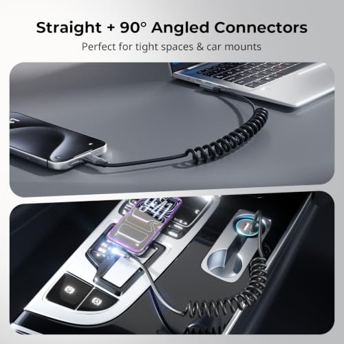 SmallRig USB C to USB C Coiled Data Cable (Straight to Angled), 240W PD 3.1 Fast Charging Cable, USB 2.0 Data Transfer, TPU Coiled Design, Aluminum Alloy Shell for iPhone, Laptops, Tablets & More-5730 - size: 240W / 1.15FT-4.92FT, style: Straight to Angle