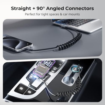 SmallRig USB C to USB C Coiled Data Cable (Straight to Angled), 240W PD 3.1 Fast Charging Cable, USB 2.0 Data Transfer, TPU Coiled Design, Aluminum Alloy Shell for iPhone, Laptops, Tablets & More-5730 - size: 240W / 1.15FT-4.92FT, style: Straight to Angle