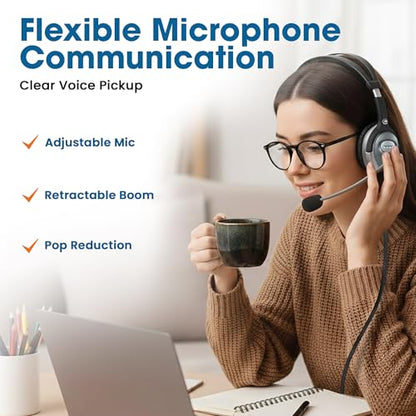 MANHATTAN Wired Stereo Headset with Mic, 3.5 mm Plug, 8 ft Cable | Over-ear fit with padded earcups, adjustable band and boom, pop-noise reduction, 32-ohm audio for calls and gaming