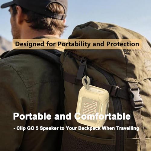 Protective Case for JBL Go 5 Portable Bluetooth Speaker | Accessories Hard Carrying Case and Silicone Cover with Metal Carabiner (Yellow Case) - color: Yellow Case