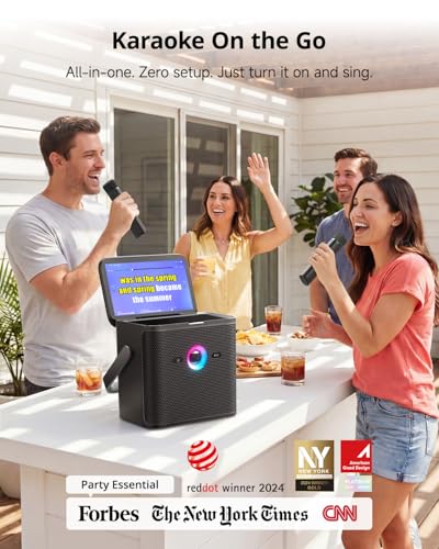 Ikarao Karaoke Machine for Adults, with Lyrics Display Screen, 32GB Karaoke Tablet, 2 Wireless Microphones, Karaoke Speaker with Autotune EQ, Connect TV, Portable Karaoke System for Home Outdoor Party