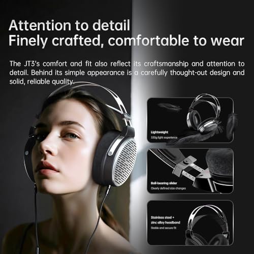 FiiO JT3 Over-Ear Open-Back Headphones, 50mm Dynamic Driver, PEK+PU Composite Diaphragm, Detachable 3.5mm Cable with Mic for Music & Gaming (Black) - color: Black