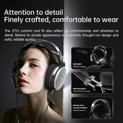 FiiO JT3 Over-Ear Open-Back Headphones, 50mm Dynamic Driver, PEK+PU Composite Diaphragm, Detachable 3.5mm Cable with Mic for Music & Gaming (Black) - color: Black