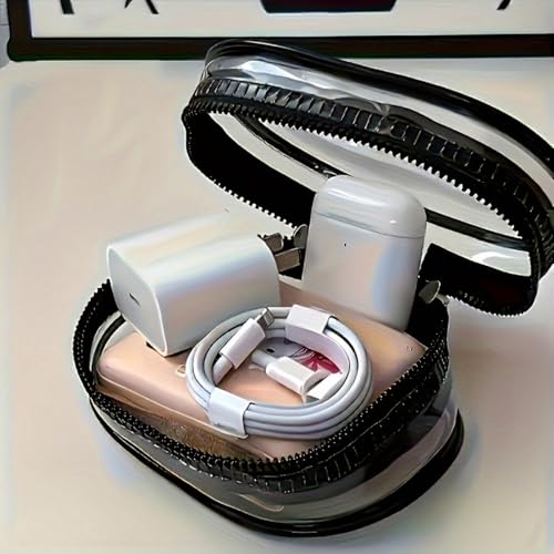 2 Pcs Clear Keychain Cable Organizer Case, Portable PVC Earbud Pouch with Zipper, Transparent Mini Storage Bag for Charging Cords & Small Items