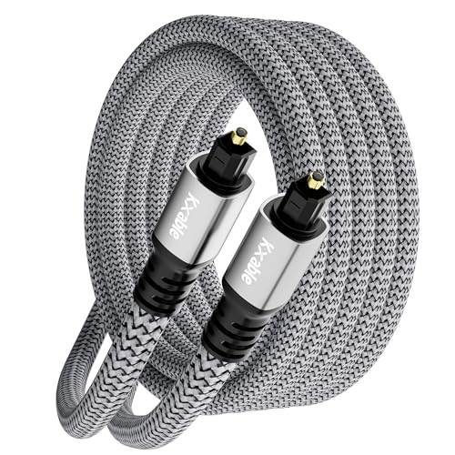 Kxable Optical Audio Cable 10 FT, Digital Audio Cable, Toslink Fiber Optic Cord, [Nylon Braided, Slim Aluminum Shell, Gold Plated Connector], for Home Theater, Sound Bar, PS4, Xbox, TV and More - size: 10FT, style: Nylon Braided Jacket