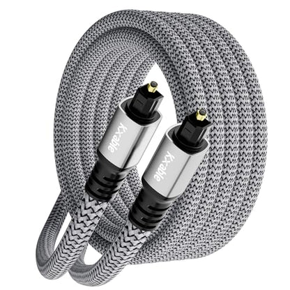 Kxable Optical Audio Cable 10 FT, Digital Audio Cable, Toslink Fiber Optic Cord, [Nylon Braided, Slim Aluminum Shell, Gold Plated Connector], for Home Theater, Sound Bar, PS4, Xbox, TV and More - size: 10FT, style: Nylon Braided Jacket