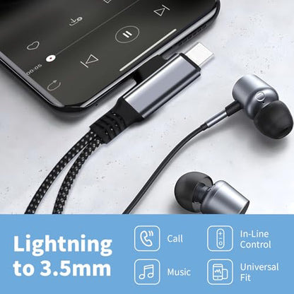 2 in 1 Lightning & USB C to 3.5mm Headphone Adapter - Fast Charger Compatible with Galaxy S22, iPad Pro, Pixel, iPhone 14/13/12/11/X - color: silver