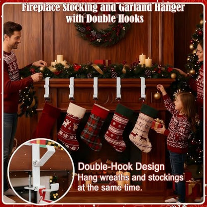 Fireplace Stocking and Garland Hanger, 2 in 1 Mantel Hanger for Garland, Fireplace Stocking Holders for Mantle Garland Hooks for Xmas Holiday Home Party Decoration,Fits 0.31”-3.9”Mantles (White, 4) - style: Fold 4 White
