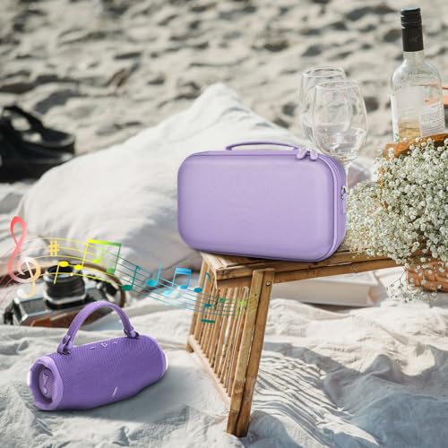 ANKHOH Hard Travel Case for JBL Charge 6 Speaker with Shoulder Strap | Fixed tray, elastic strap and zippered mesh pocket organize the speaker, charger and cables, Black, Case Only - color: Purple