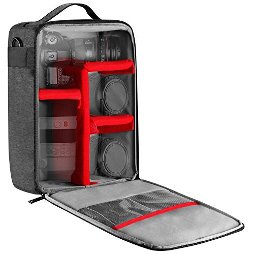 Neewer NW140S Waterproof Camera and Lens Storage Carrying Case 8.7x5.9x12.6 inches Soft Padded Bag for Canon Nikon Sony DSLR, 4 Lens or Flash, Trigger, Battery Accessories(Grey) | 8.7"x5.9"x12.6", Soft Padded Bag, Compatible with Canon Nikon Sony DSLR, 4