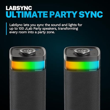 JLab, JBuds Party, Portable Bluetooth Speaker, IP56 Waterproof, Multi-Speaker Connect, RGB Lighting, Black - color: Black