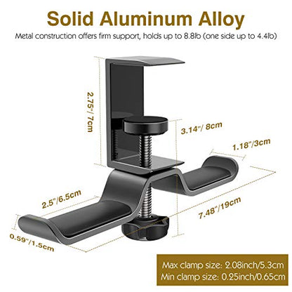 MoKo Headphone Hanger, Aluminum 360° Rotating Dual Headphone Stand Under Desk Headset Holder Earphone Mount with Adjustable Clamp for All Headphones,PC Gaming Headphone - Black