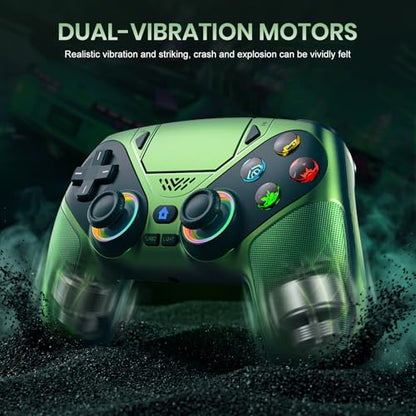 Gamrombo LED Wireless Controller for PS5 | Compatible with PS5 Pro/Slim/PC, Dual Vibration, Macro/Turbo, 3.5mm Audio Jack, 6-Axis Motion, Contro Gamepad with Speaker - color: Metallic Green