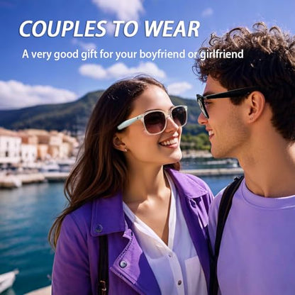 Smart AI Bluetooth Sunglasses for Women Men Translation Translator Translate Translating Headphones Audio Glasses with 150 Language & Accents UV Protection Bluetooth 5.4 Eyeglasses with Speakers - color: White