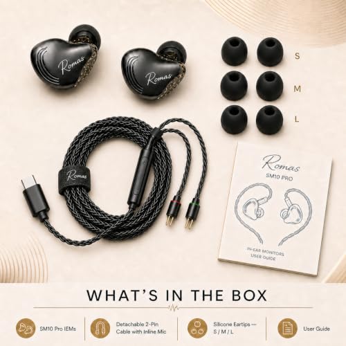 Rosmas USB-C Earbuds with Mic, SM10 Pro Wired IEM Earphones 5-Driver Hybrid in-Ear Monitors, 4BA+1DD Detailed Sound, Detachable 2-Pin Cable, USB c Gaming Earbuds for Music Calls and Daily Use,Black - color: Black&USB-C