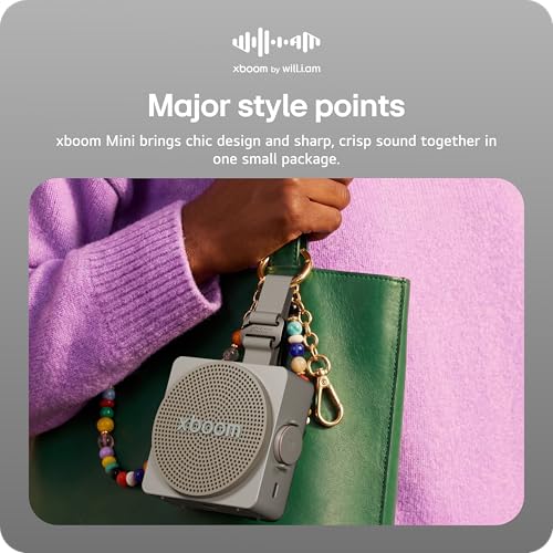 LG xboom Mini by will.i.am Portable Outdoor Bluetooth Speaker, up to 10 Hours, IP67 Dust and Water Resistant, Adjustable Hanging Strap, Warm Grey