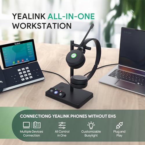 Yealink WH62 Stereo DECT Wireless Headset, Teams Certified for Deskphone PC | 525 ft Long Range, Work Headphone with 2X Noise Cancelling Mic, Call Control, 14 Hours Talk Time for Office Call Center - style: WH62 Dual Teams
