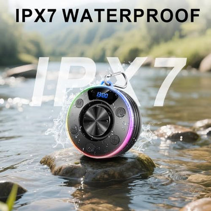 Speakers Bluetooth Wireless, Shower Speaker with Lights, IPX7 Waterproof Bluetooth Speakers with Suction Cup, Deep Bass, Built-in Mic, Digital Display, Portable Speakers Hook for Cycling Party Travel - color: Lake Blue