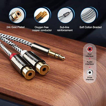 CableCreation 3.5mm Male to 2RCA Female Jack Stereo Audio Cable, 3.5mm to RCA Extension Cable Compatible with iPhone, iPad, MP3, Tablets, HiFi Stereo System, Speaker,3FT/0.92M - size: 3FT, style: 3.5mm Male to 2RCA Female