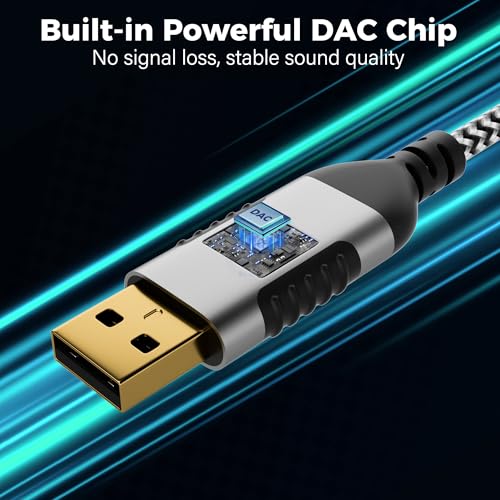 USB to 6.35mm TRS Stereo Audio Cable 10 FT, USB-A to 1/4" Audio Adapter Aux Jack Stereo Cord, Gold-Plated Connector, Nylon Braided Jacket, DAC Chip, for Laptop, Amplifier, Mixer, Home Theater, Speaker - size: 10FT