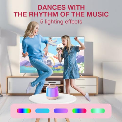 Karaoke Machine for Kids, Portable Bluetooth Speaker with Wireless Microphone & LED Lights, Magic Voice Effects, for Girls Christmas Home Party (Baby Pink) - color: Baby Pink