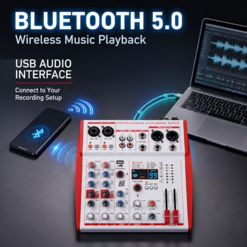 MW4 Professional 4 Channel Audio Mixer | 99 DSP Effects, +48V Phantom Power, USB Sound Console for Live Streaming, Karaoke, Studio Podcast