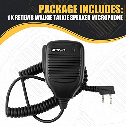 Retevis Walkie Talkie Shoulder Speaker Microphone, 2 Pin,1 Pack | for RT22/RT68/H777/RT68H/RT22S, Compatible with BAOFENG UV-5R/888S,Kenwood Radio, Rotatable Clip, Kevlar Cable, Portability