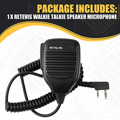 Retevis Walkie Talkie Shoulder Speaker Microphone, 2 Pin,1 Pack | for RT22/RT68/H777/RT68H/RT22S, Compatible with BAOFENG UV-5R/888S,Kenwood Radio, Rotatable Clip, Kevlar Cable, Portability