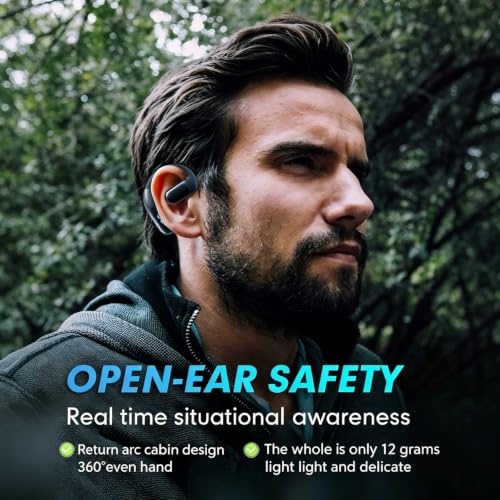 Xmenha Open Ear Headphones Bluetooth Earpiece Hands Free Blue Tooth Headset with Microphone Ear Piece One Single Ear Bluetooth Earbud Wireless Office Cell Phone Trucker Driver Headsets for Work - color: Blue