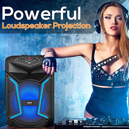 Portable Bluetooth PA Speaker System-800W Outdoor Bluetooth Speaker Portable PA System w/Microphone in, Party Lights, MP3/USB SD Card Reader, FM Radio, Rolling Wheels-Mic, Remote-Pyle PPHP122SM.5