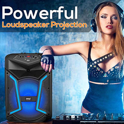 Portable Bluetooth PA Speaker System-800W Outdoor Bluetooth Speaker Portable PA System w/Microphone in, Party Lights, MP3/USB SD Card Reader, FM Radio, Rolling Wheels-Mic, Remote-Pyle PPHP122SM.5