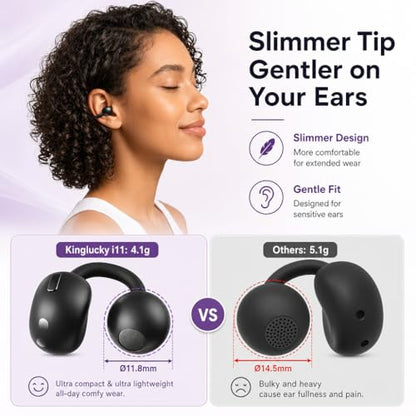 Kinglucky Clip On Earbuds for Small Ears, Open Ear Comfort for Running | 4g Ultra-Light, Upgraded 50H Battery, Physical Button (No Accidental Touch), ENC Clear Calls, IPX6, Bluetooth 6.0 - color: Black Upgrade
