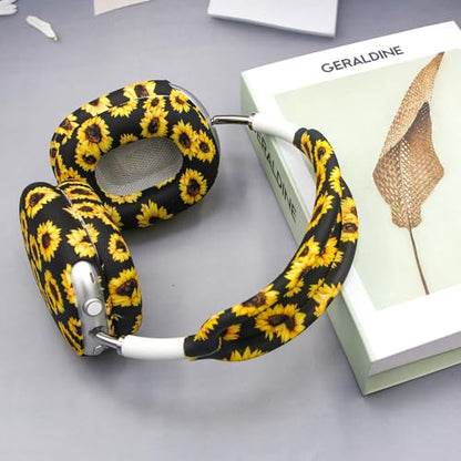 4 in 1 Silicone Case Cover Compatible with Apple Airpods Max 2/1 Headphones(2026/2024/2020), Printed Ear Pad Case Cover Ear Cups Cover and Headband Cover Headband Pad Accessories (Sunflower) - color: Sunflower