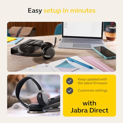 Jabra Evolve2 65 Flex Stereo Headset with Bluetooth, Wireless Charging Pad - Noise-Cancelling ClearVoice Technology & Hybrid Active Noise Cancellation - Certified for Microsoft Teams - Black - color: Teams Certified, size: USB-A & Wireless Charging Pad