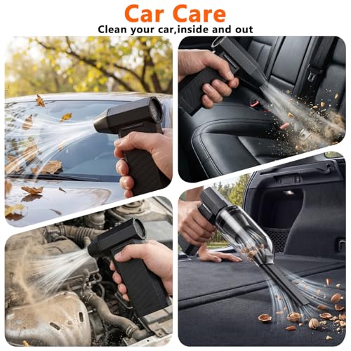 Preciva 2-in-1 Compressed Air Duster, 180,000 RPM High-Speed Turbo Electric Duster & Vacuum with 3-Second Deep Cleaning, Rechargeable Battery, 6 Attachments and LED Light for Keyboard, PC, Car, Home