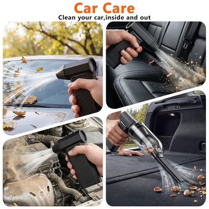 Preciva 2-in-1 Compressed Air Duster, 180,000 RPM High-Speed Turbo Electric Duster & Vacuum with 3-Second Deep Cleaning, Rechargeable Battery, 6 Attachments and LED Light for Keyboard, PC, Car, Home
