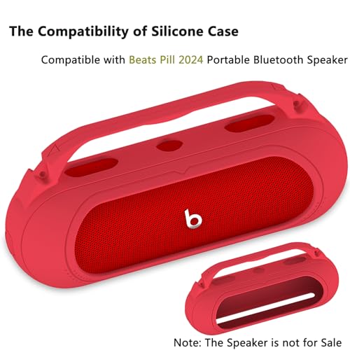 Silicone Cover Case Compatible with Beats Pill 2024 Bluetooth Speaker | Accessories for Beats Pill Speaker Protective Case with Handle, Shockproof and Anti-Scratch Cover (Red) - color: Red