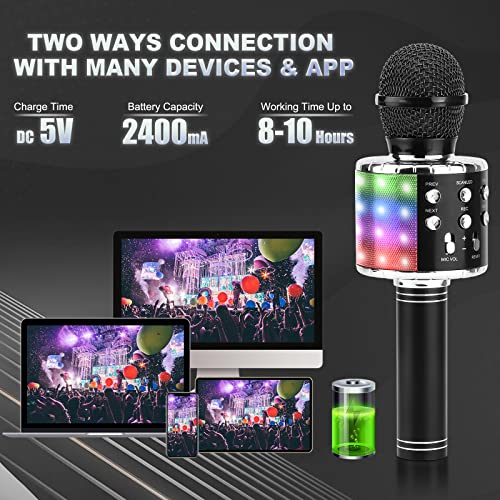 BlueFire 4 in 1 Karaoke Wireless Microphone with LED Lights, Portable Microphone for Kids, Great Gifts Toys for Kids, Girls, Boys and Adults (Black) - color: Black