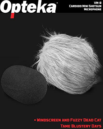 Opteka 3.5mm Cardioid Mini-Shotgun Hot Shoe Microphone for Mirrorless Cameras, DSLRs, and Camcorders with Windscreen, Fuzzy Dead Cat, Pouch