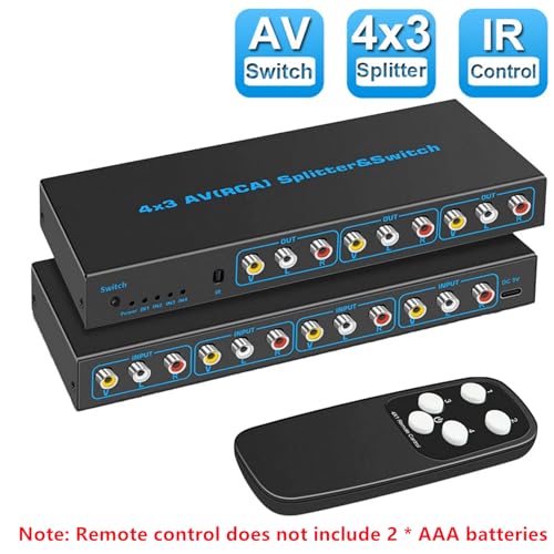 MOUDOAUER AV Switch RCA Switcher, 4 in 3 Out Video L/R Audio Selector Box for DVD STB Game Consoles