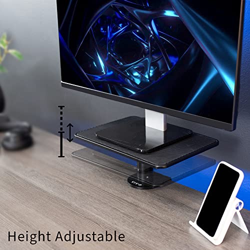 VIVO Clamp-On Universal Height Adjustable Ergonomic Computer Monitor and Laptop Riser, Tabletop Desk Stand, C-Clamp Design, Black, STAND-V000SCB