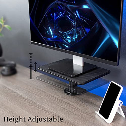 VIVO Clamp-On Universal Height Adjustable Ergonomic Computer Monitor and Laptop Riser, Tabletop Desk Stand, C-Clamp Design, Black, STAND-V000SCB