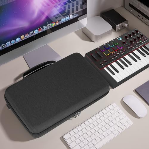 GEEKRIA Hard Shell Travel Case, Compatible with Akai Professional MPK Mini IV, Novation FLkey 2 Mini 25, MIDI Controller Keyboard Carrying Bag (Dark Gray) - color: Dark Grey