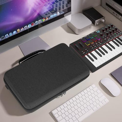 GEEKRIA Hard Shell Travel Case, Compatible with Akai Professional MPK Mini IV, Novation FLkey 2 Mini 25, MIDI Controller Keyboard Carrying Bag (Dark Gray) - color: Dark Grey