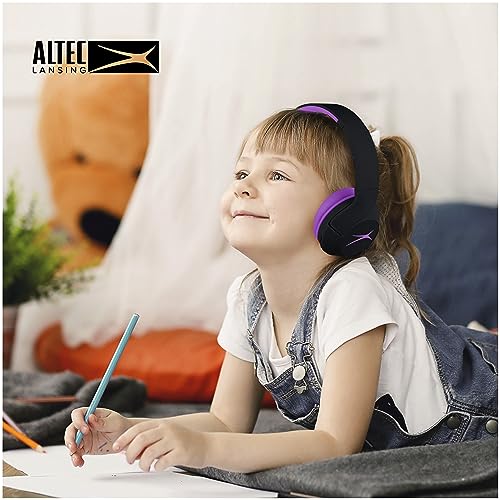 Altec Lansing Kid Safe Noise Cancelling Wireless Headphones 15H Battery, 85dB Volume Limit, Foldable Design Powerful Sound, Active Noise Cancellation Perfect for Kids Ages 7+ - color: Blackout Purple