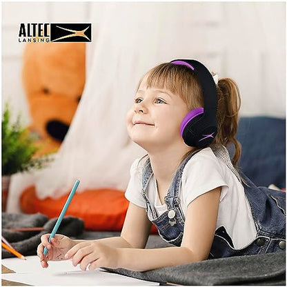Altec Lansing Kid Safe Noise Cancelling Wireless Headphones 15H Battery, 85dB Volume Limit, Foldable Design Powerful Sound, Active Noise Cancellation Perfect for Kids Ages 7+ - color: Blackout Purple