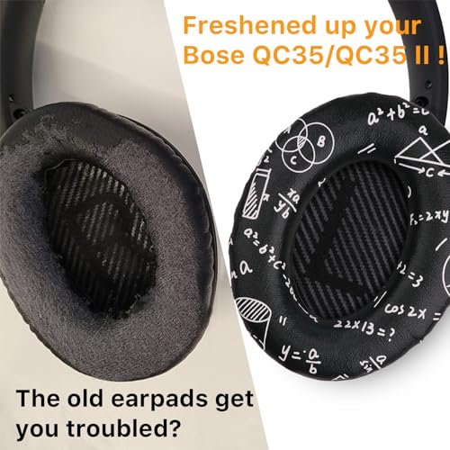 Replacement Ear Pads for Bose QC35 and QC35 II | EarPads Cushions with Noise Isolation Memory Foam, Softer Protein Leather, Added Thickness - color: Black-C-1