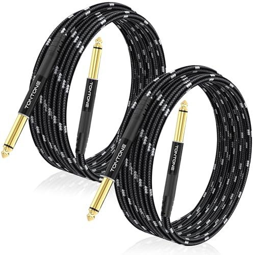 1/4 Inch Guitar Cable 2-Pack, 15FT, 6.35mm TRS Balanced Audio Cable | Quarter Inch TRS to TRS Balanced Stereo Instrument Cable for Electric Guitar, Bass, Keyboard, Mixer and Amplifier - size: 15 FT